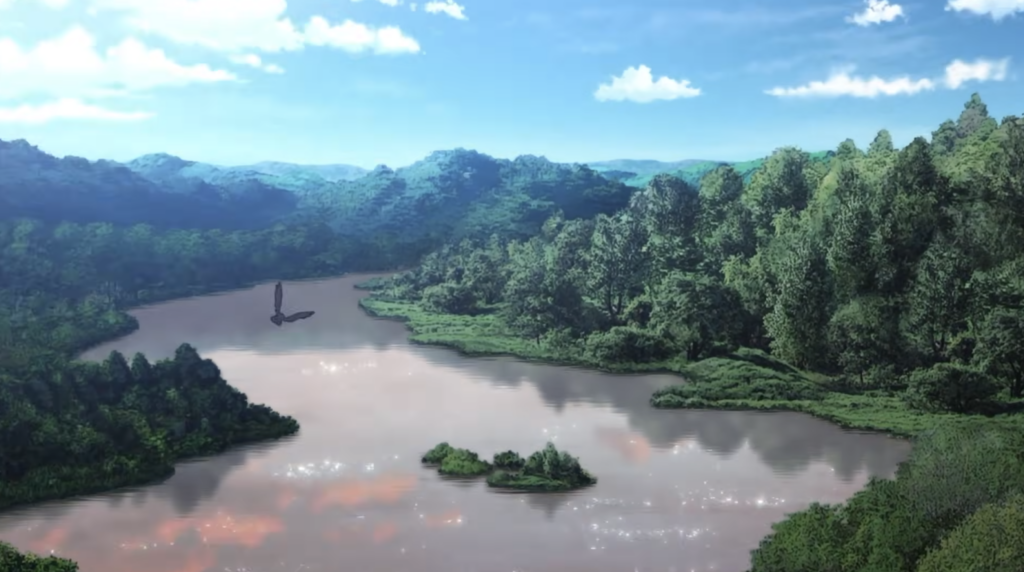 Bird flying over Halys River Sora wa Akai Kawa no Hotori, "Red River" anime teaser trailer 2026