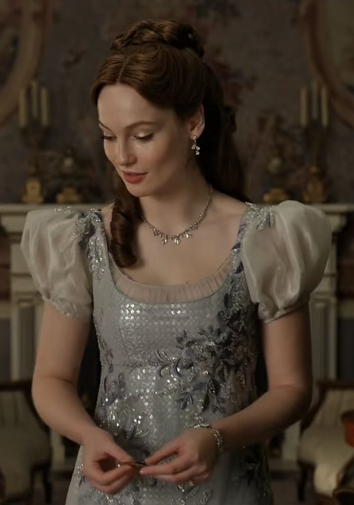 Hannah Dodd as Francesca Stirling Countess of Kilmartin Season 4 "Bridgerton" (2020-2026), Best Costumes, Gowns, Dresses, and Outfits, Gray-Blue Dress
