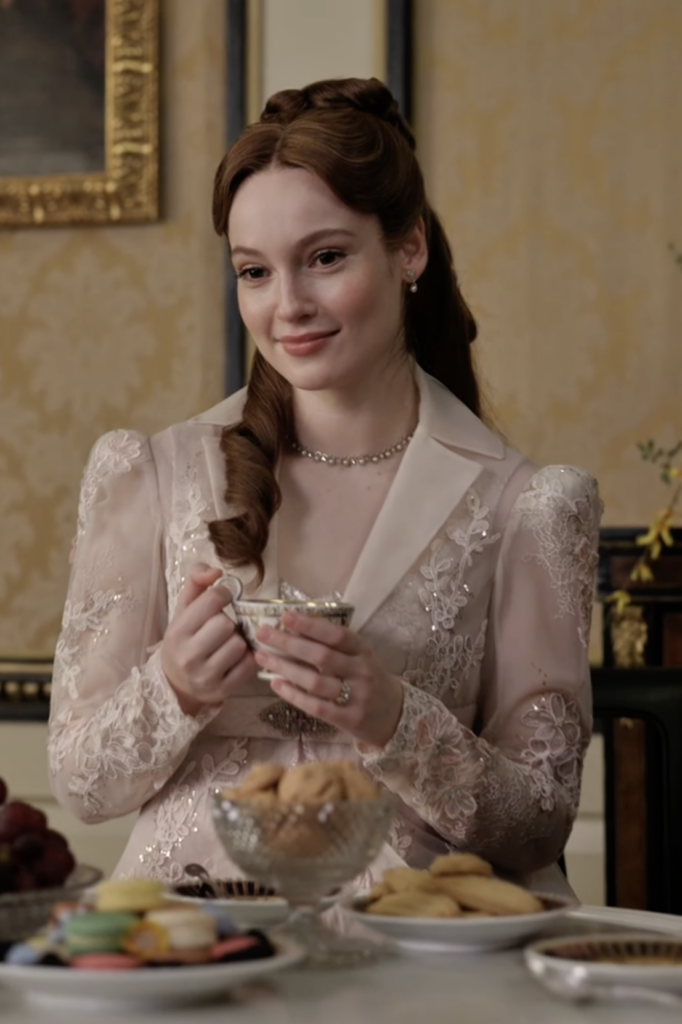 Hannah Dodd as Francesca Stirling Countess of Kilmartin Season 4 "Bridgerton" (2020-2026), Best Costumes, Gowns, Dresses, and Outfits, Pink Lace Outfit