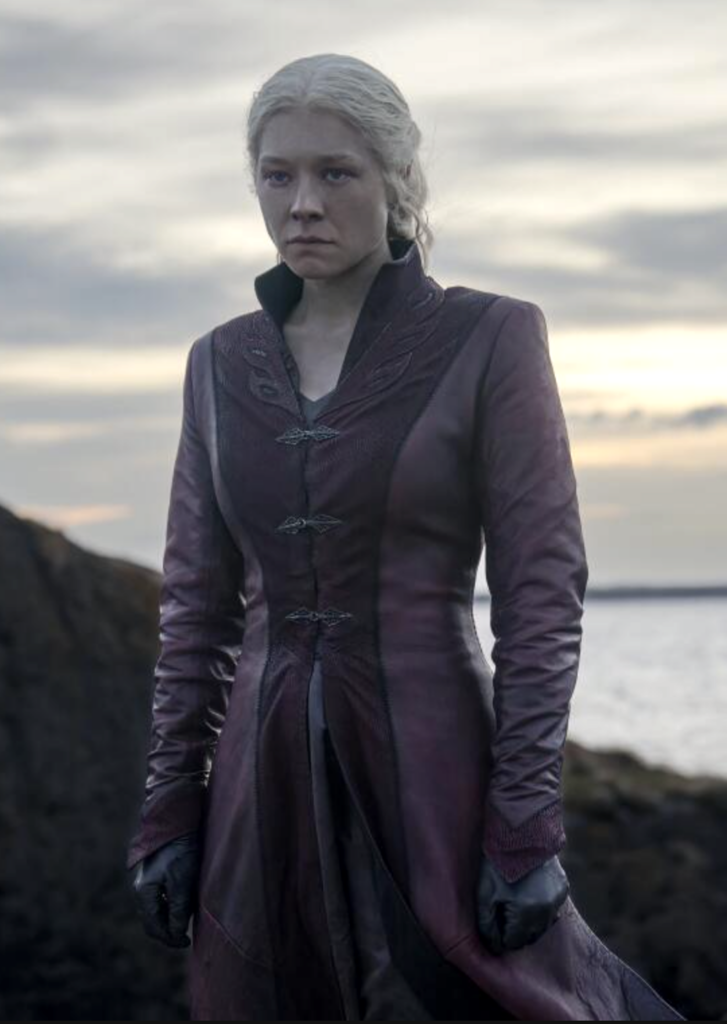 Emma D'Arcy as Rhaenyra Targaryen in Season 2 of HBO's “House of the Dragon” Ranking Rhaenyra Costumes, Dresses, & Outfits, Red Leather Riding Costume