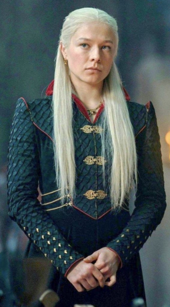 Rhaenyra Targaryen wearing The Black Queen Costume in Season 1 of "House of the Dragon" Ranking Rhaenyra Costumes, Dresses, & Outfits