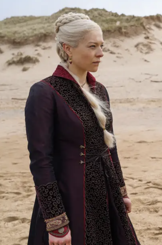 Rhaenyra Targaryen wearing The Driftmark Outfit in Season 1 of "House of the Dragon" Ranking Rhaenyra Costumes, Dresses, & Outfits