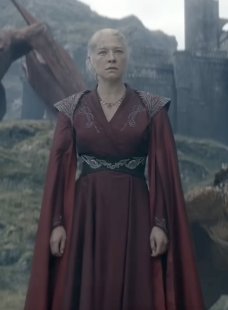Emma D'Arcy as Rhaenyra Targaryen in Season 2 of HBO's “House of the Dragon” Ranking Rhaenyra Costumes, Dresses, & Outfits, Red Dragon Queen Outfit