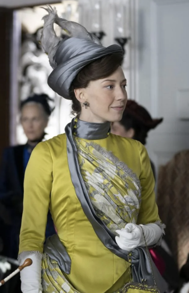 Carrie Coon as Bertha Russell, "The Gilded Age" Season 1 Ranking costumes, gowns, dresses, and outfits, The Chartreuse Afternoon Dress