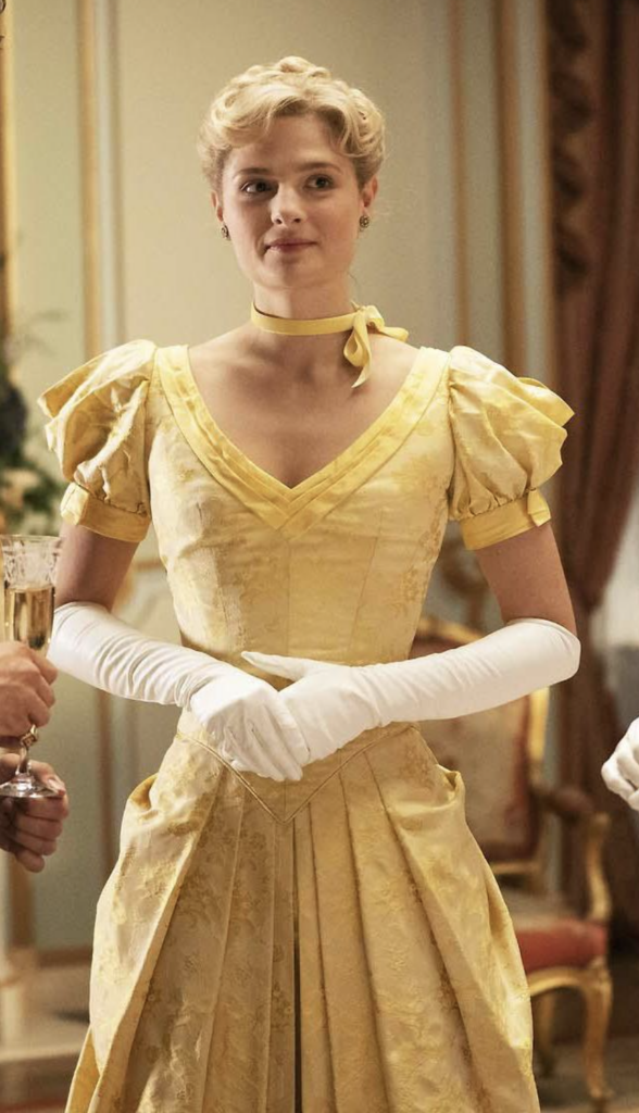 Louisa Jacobson as Marian Brook "The Gilded Age" Season 1 Ranking costumes, gowns, dresses and outfits, The Yellow Party Gown