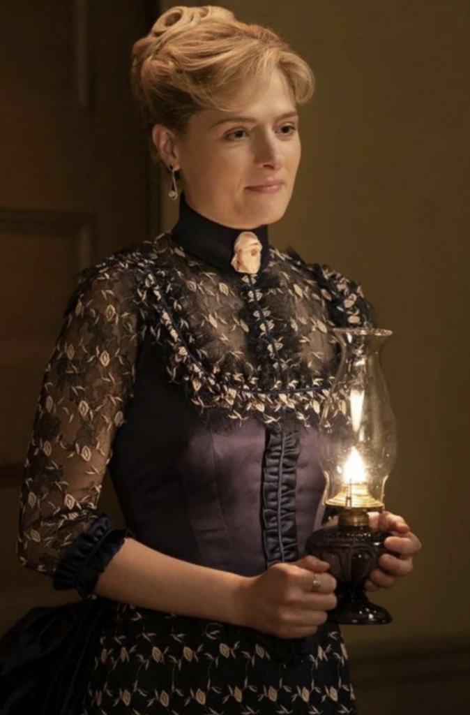 Louisa Jacobson as Marian Brook "The Gilded Age" Season 1 Ranking costumes, gowns, dresses and outfits, Dark Blue Dress