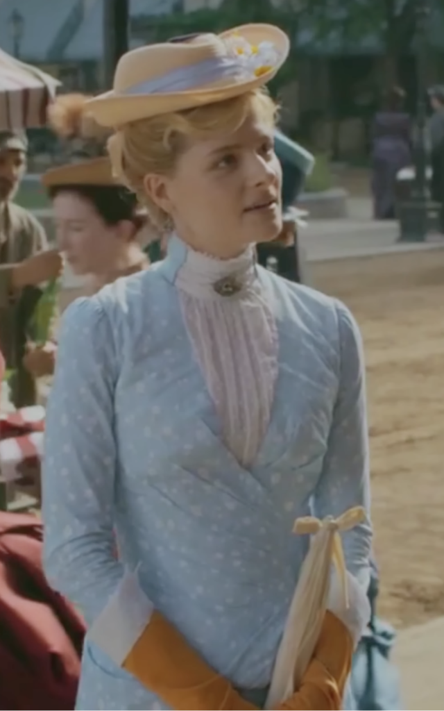 Louisa Jacobson as Marian Brook "The Gilded Age" Season 1 Ranking costumes, gowns, dresses and outfits, The Blue Floral Dress