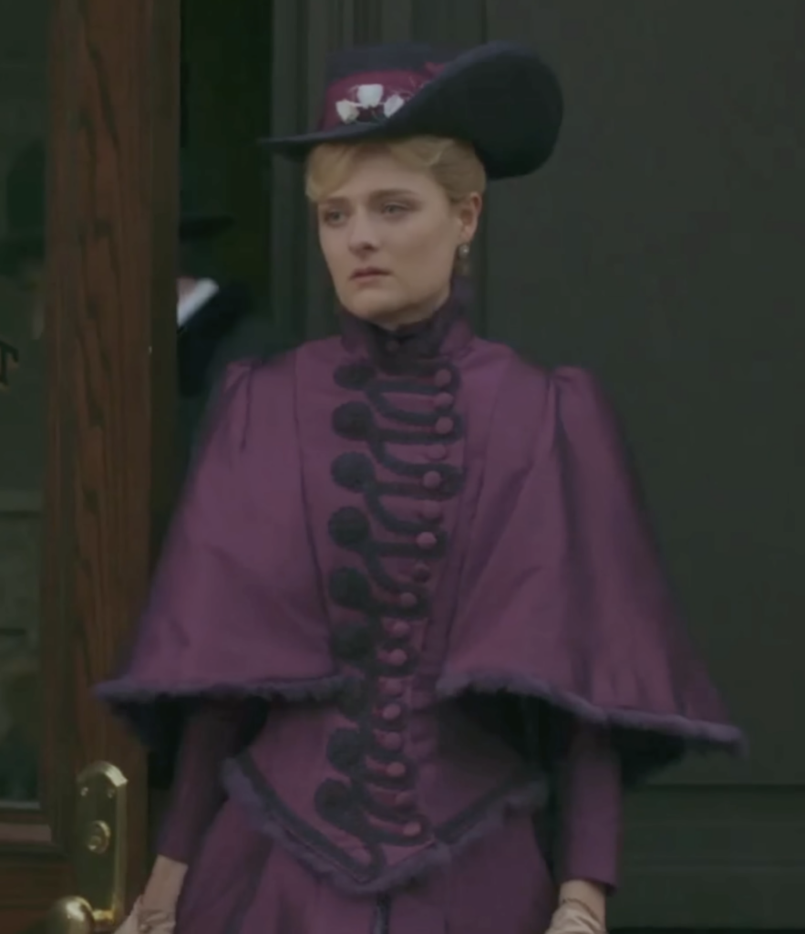 Louisa Jacobson as Marian Brook "The Gilded Age" Season 1 Ranking costumes, gowns, dresses and outfits, The Purple Elopement Outfit