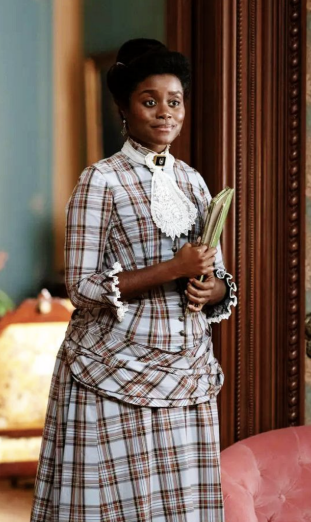 Denée Benton as Peggy Scott "The Gilded Age" Season 1 Ranking costumes, gowns, dresses and outfits, The Muted Plaid Dress