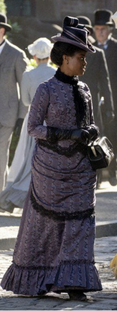 Denée Benton as Peggy Scott "The Gilded Age" Season 1 Ranking costumes, gowns, dresses and outfits, The Purple Floral Dress