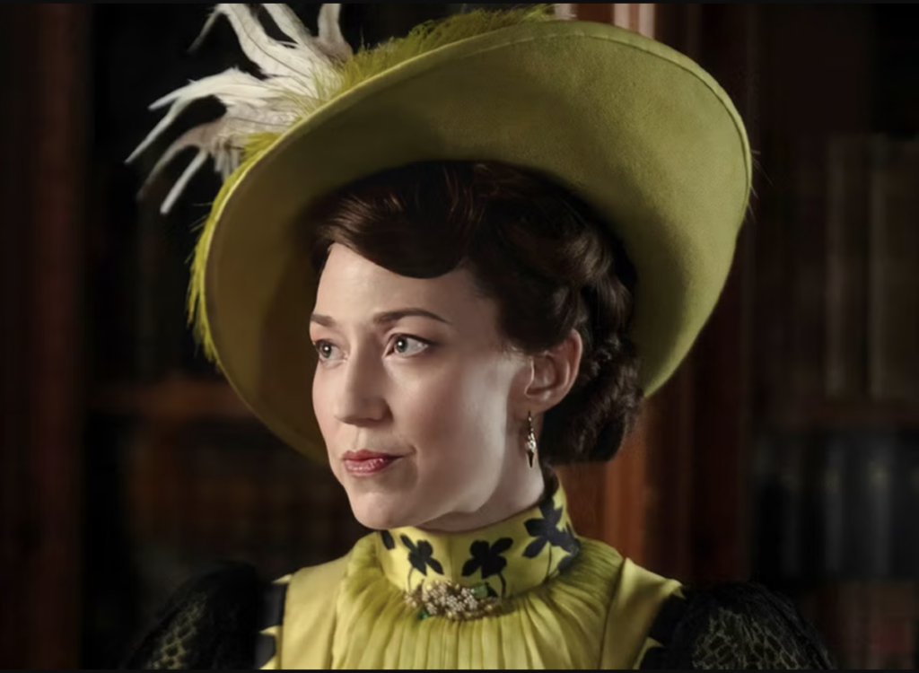 Carrie Coon as Bertha Russell, "The Gilded Age" Season 3 Ranking costumes, gowns, dresses and outfits, Yellow & Black Outfit