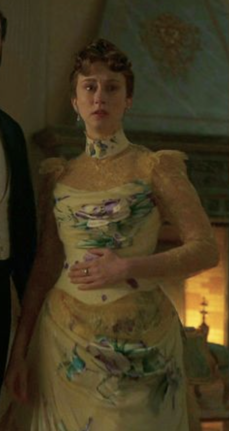 Taissa Farmiga as Gladys Russell "The Gilded Age" Season 3 Ranking costumes, gowns, dresses and outfits. Floral Evening Gown