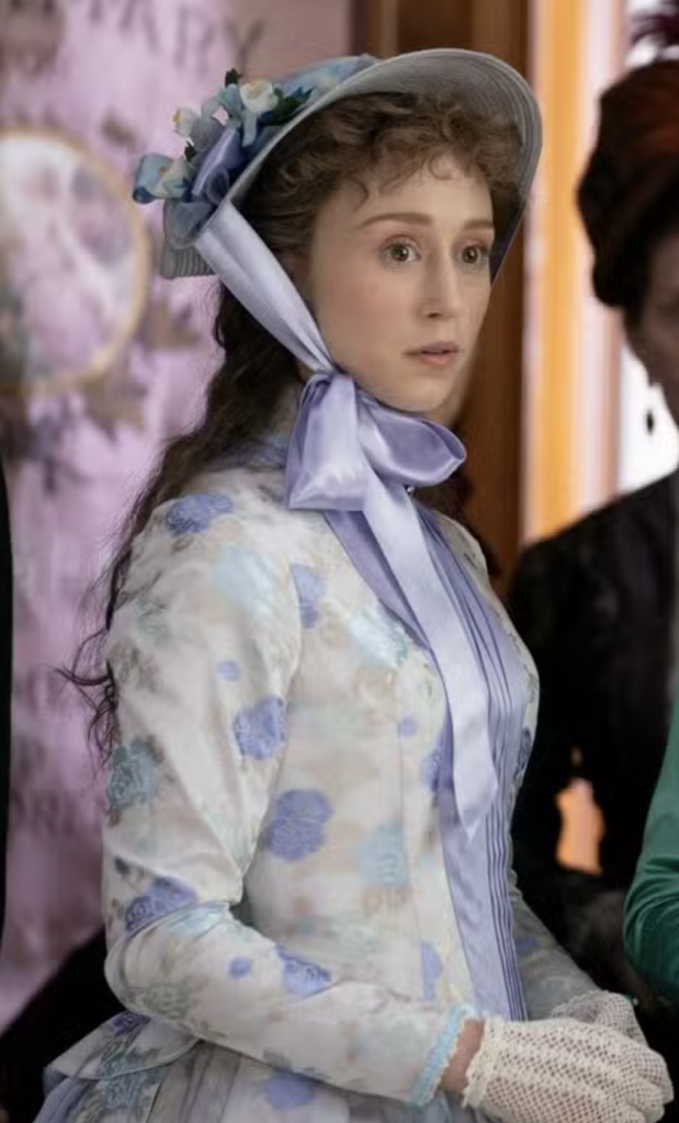 Taissa Farmiga as Gladys Russell "The Gilded Age" Season 1 Ranking costumes, gowns, dresses and outfits, Lavender Outfit