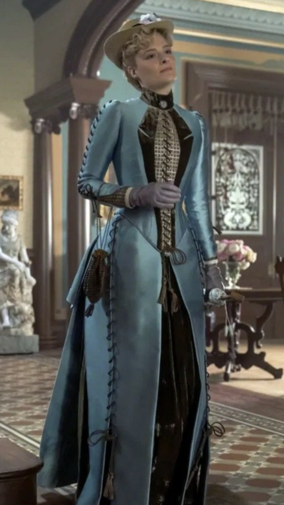 Louisa Jacobson as Marian Brook "The Gilded Age" Season 2 Ranking costumes, gowns, dresses and outfits, The Teal Corded Outfit