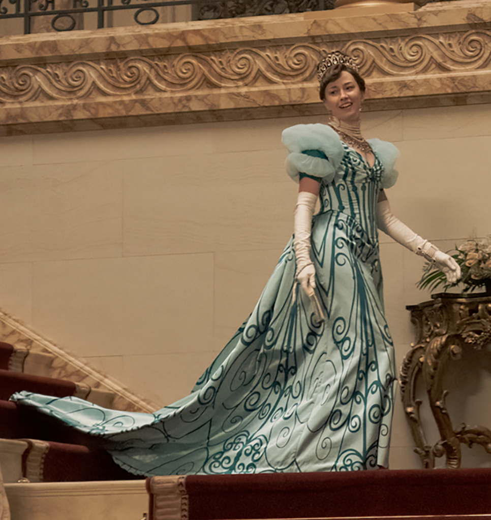 Carrie Coon as Bertha Russell, "The Gilded Age" Season 2 Ranking costumes, gowns, dresses and outfits, The Opera Opening Gown