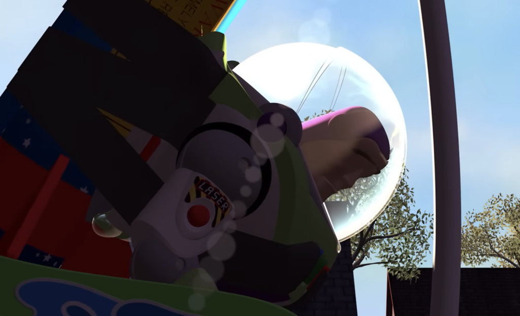 The sun shining through Buzz's Visor, Pixar "Toy Story" (1995)