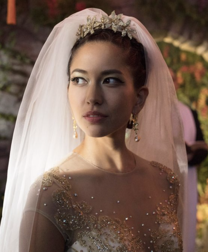 Sonoya Mizuno as Araminta in her her extravagant yet whimsical Wedding Gown from 2018's "Crazy Rich Asians" Best Wedding Gowns from Modern Set Movies, Dresses, Outfits, Costumes