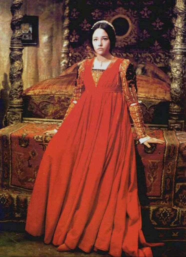 Juliet, Romeo and Juliet (1968) Best Red Costumes, Gowns, & Dresses from Period Piece Dramas Movies