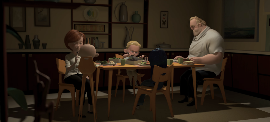 The Parr Family, Helen, Jack, Dash, Violet, and Bob Pixar "The Incredibles" (2004) Movie Review Family Dinner