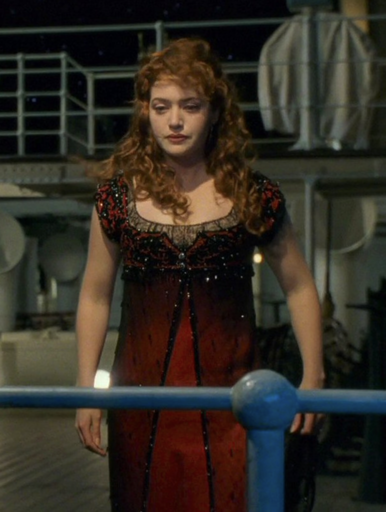 Rose, Titanic (1997) Best Red Costumes, Gowns, & Dresses from Period Piece Dramas Movies, Jump Dress