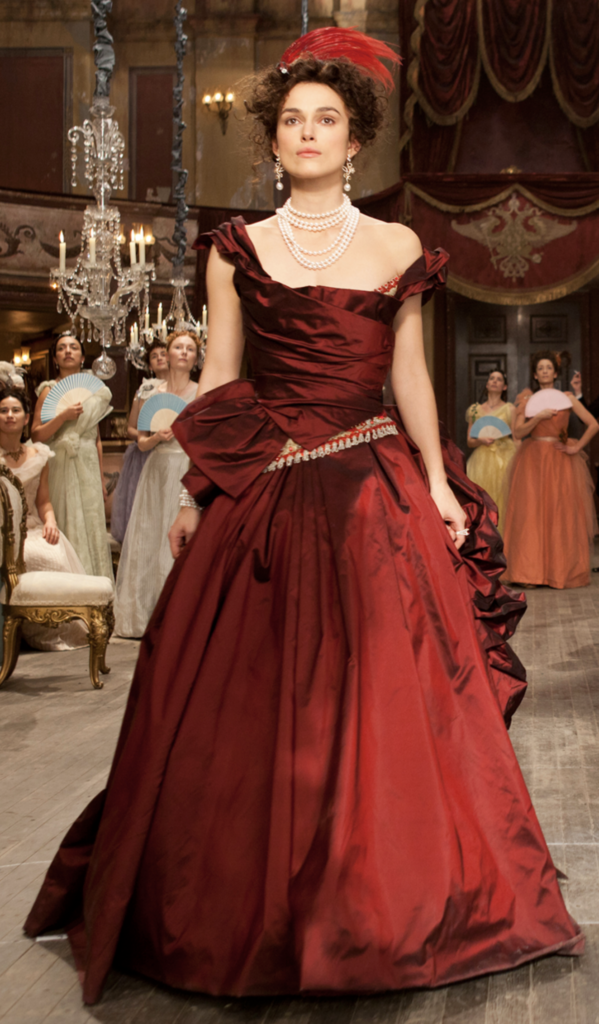 Keira Knightley as Anna Karenina in "Anna Karenina" (2012) Best Burgundy & Dark Red Costumes, Gowns, & Dresses from Period Piece Dramas Movies