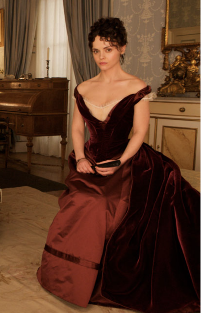 Christina Ricci as Clotilde de Marelle in "Bel Ami" (2012) Best Burgundy & Dark Red Costumes, Gowns, & Dresses from Period Piece Dramas Movies
