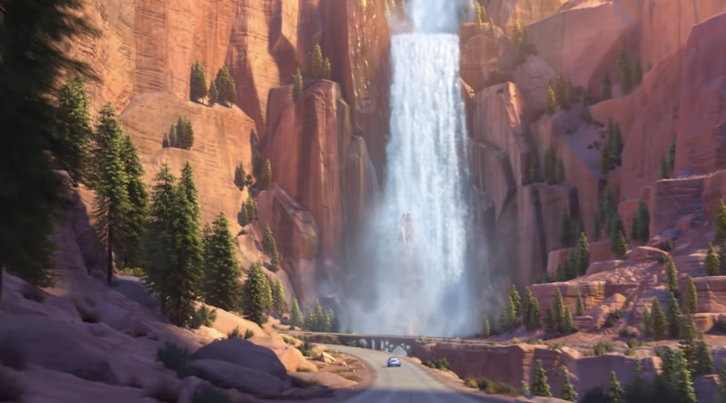 Pixar "Cars" (2006) Movie Review, Waterfall
