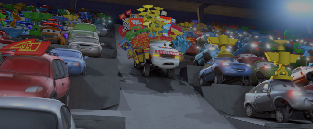 Pixar "Cars" (2006) Movie Review, Spectators at the Piston Cup