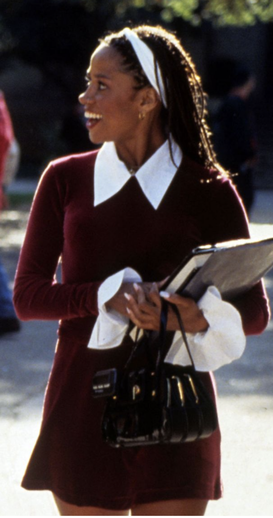 Stacey Dash as Dionne from Clueless (1995) Best Burgundy & Dark Red Costumes, Gowns, & Dresses from Modern Set Movies