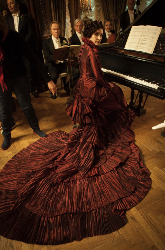 Jessica Chastain as Lucille Sharpe in "Crimson Peak" (2015) Best Burgundy & Dark Red Costumes, Gowns, & Dresses from Period Piece Dramas Movies
