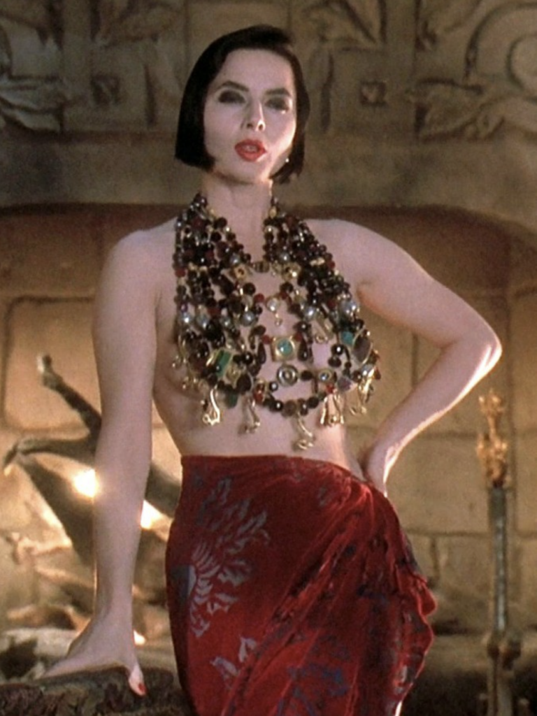 Isabella Rossellini as Lisle from "Death Becomes Her" (1992) Best Burgundy & Dark Red Costumes, Gowns, & Dresses from Fantasy & Sci-fi Movies