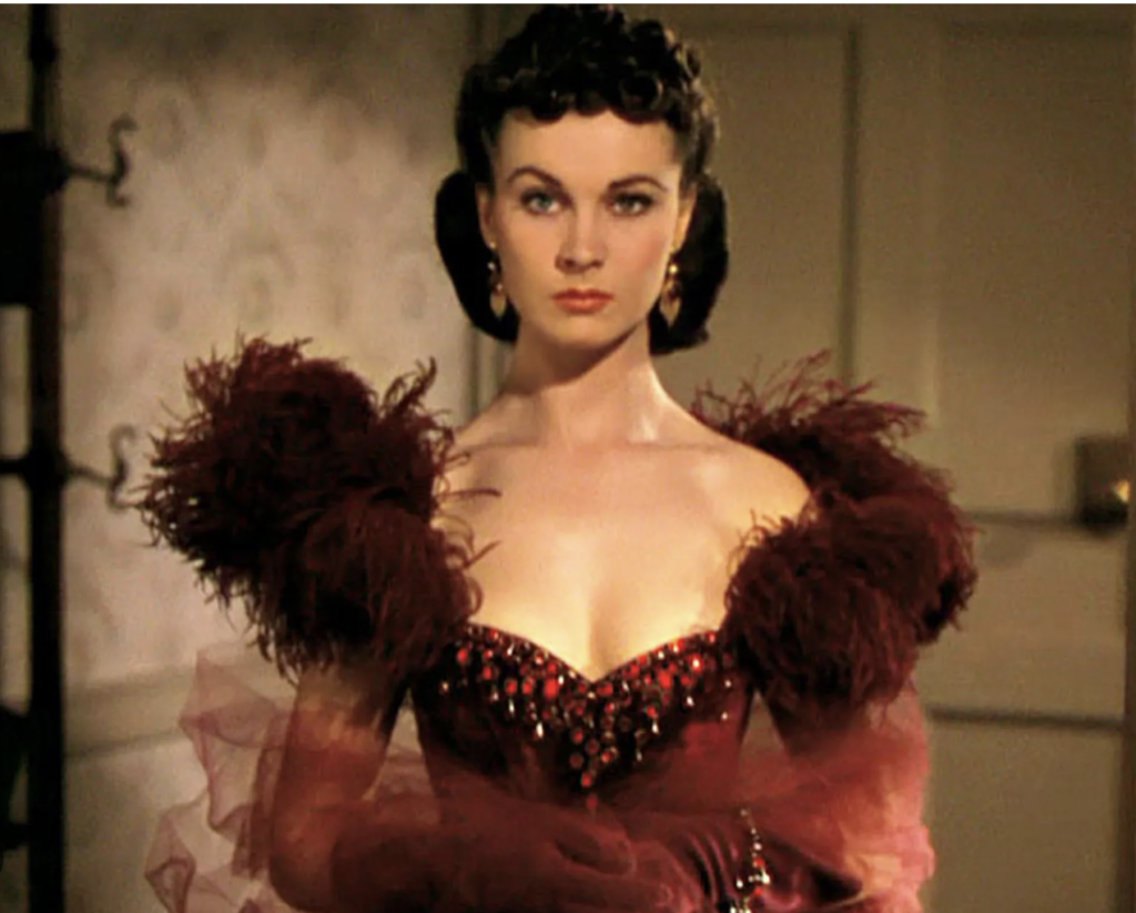 Vivien Leigh as Scarlett O’Hara Best Burgundy & Dark Red Costumes, Gowns, & Dresses from Period Piece Dramas Movies