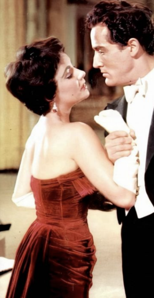 Elizabeth Taylor as Louisa from Rhapsody (1954) Best Burgundy & Dark Red Costumes, Gowns, & Dresses from Modern Set Movies