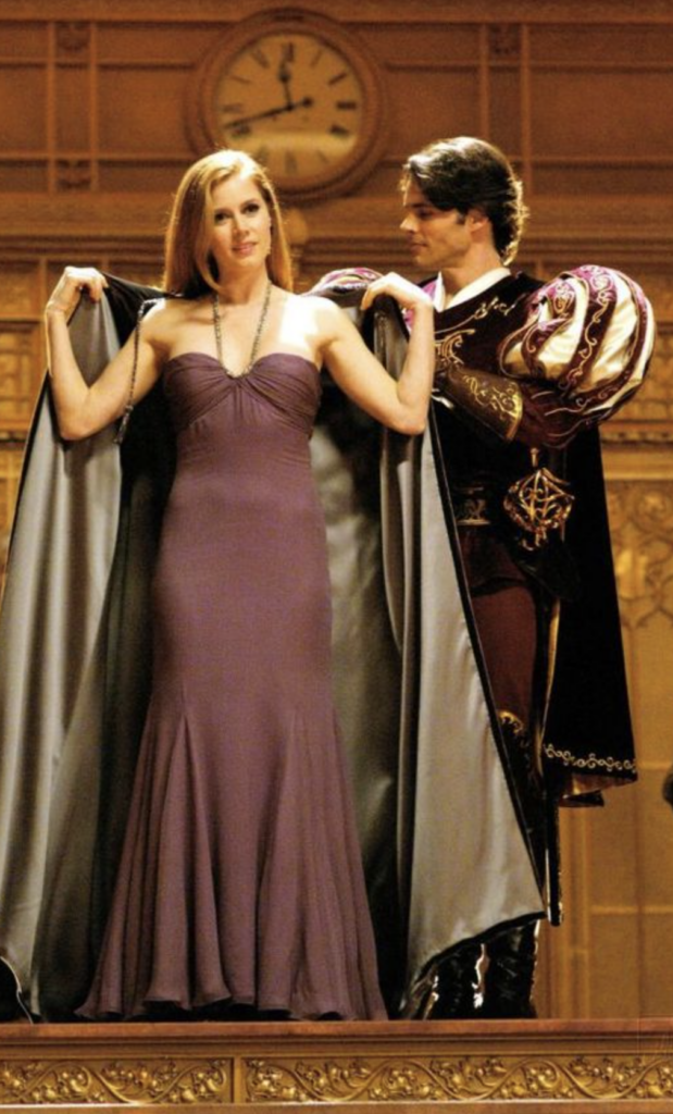 Amy Adams as Giselle with Prince Edward,"Enchanted" (2007) Best Purple Costume, Gowns, & Dresses from Modern Set Movies