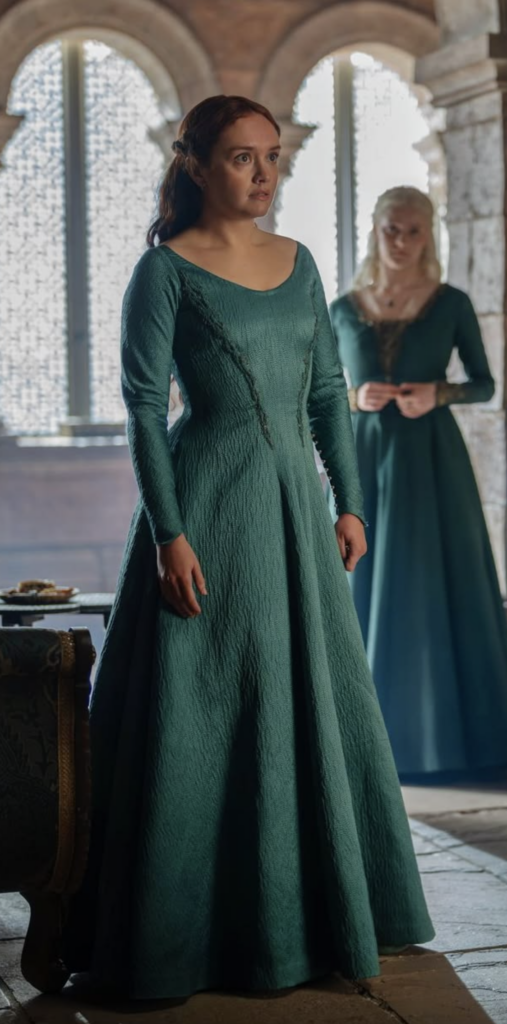 Olivia Cooke as Alicent Hightower Season 3 of HBO's "House of the Dragon" Ranking Alicent Costumes, Dresses, & Outfits, Textured Teal Dress