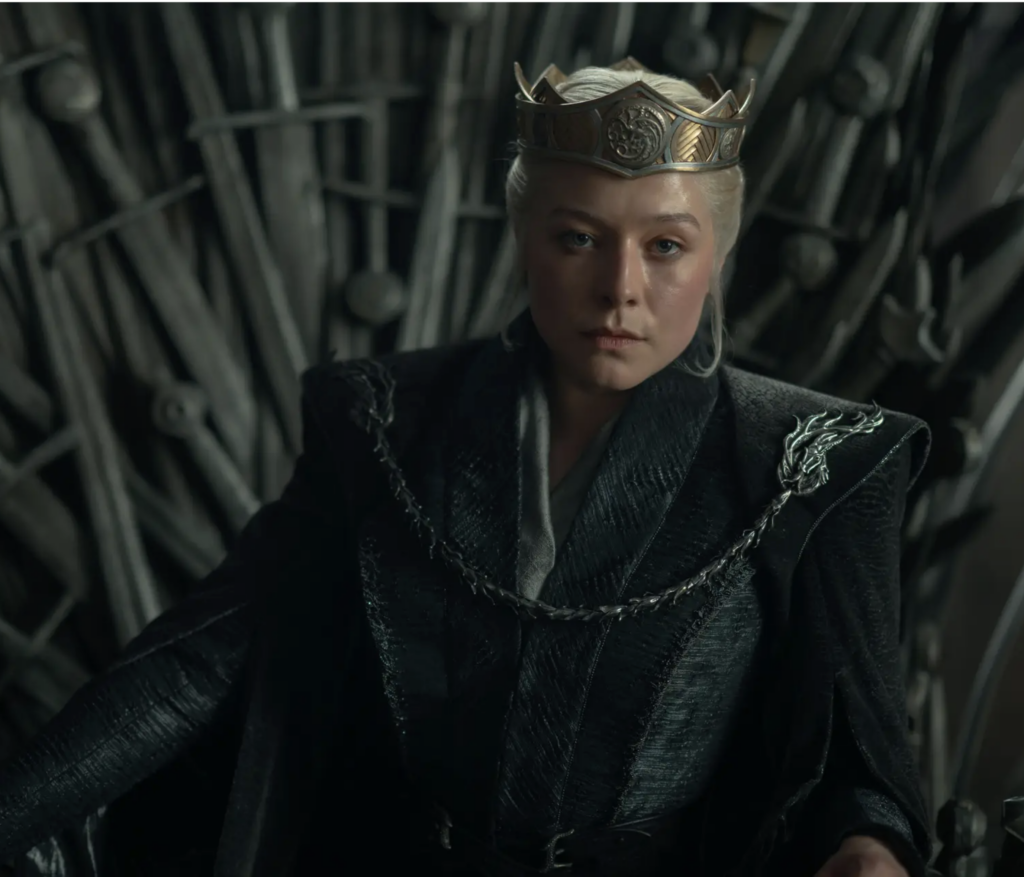 Emma D'Arcy as Rhaenyra Targaryen in Season 3 of HBO's “House of the Dragon” Ranking Rhaenyra Costumes, Dresses, & Outfits, Regal Gray Outfit