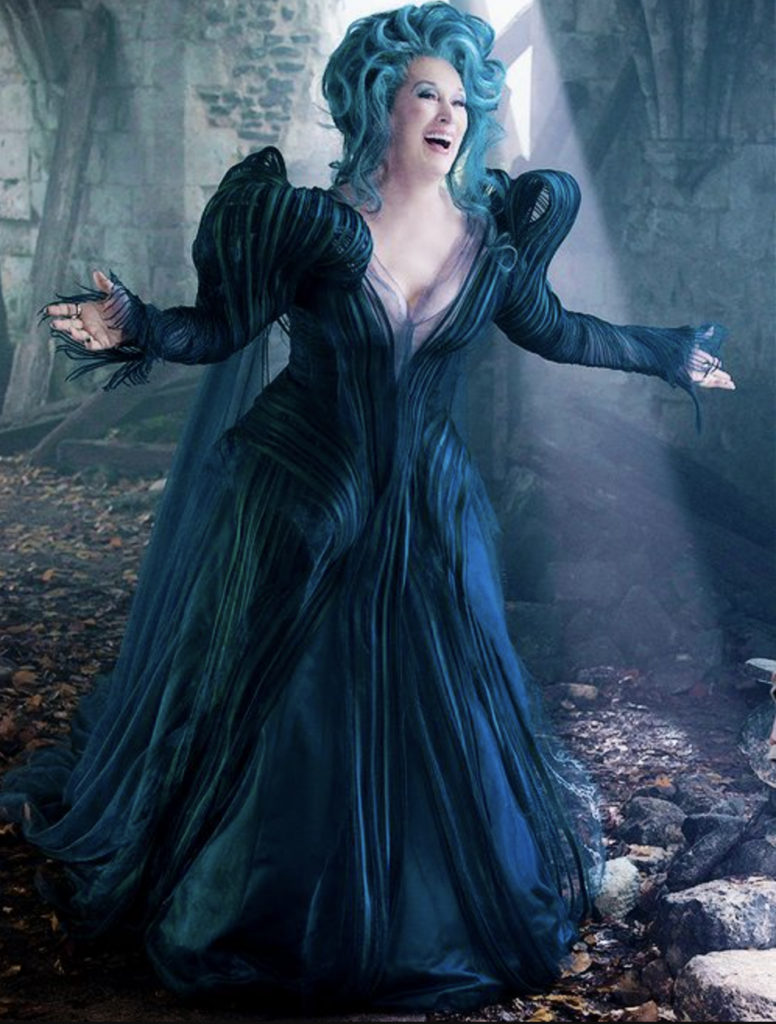 Meryl Streep as The Witch, Into the Woods (2014) Best Blue-Green (Teal, Turquoise, Aqua, Cyan) Costume, Gowns, & Dresses from Fantasy & Sci-fi Movies