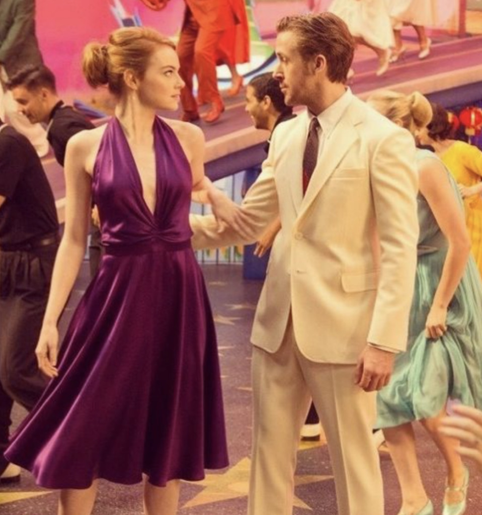 Emma Stone as Mia, "La La Land" (2016) Best Purple Costume, Gowns, & Dresses from Modern Set Movies