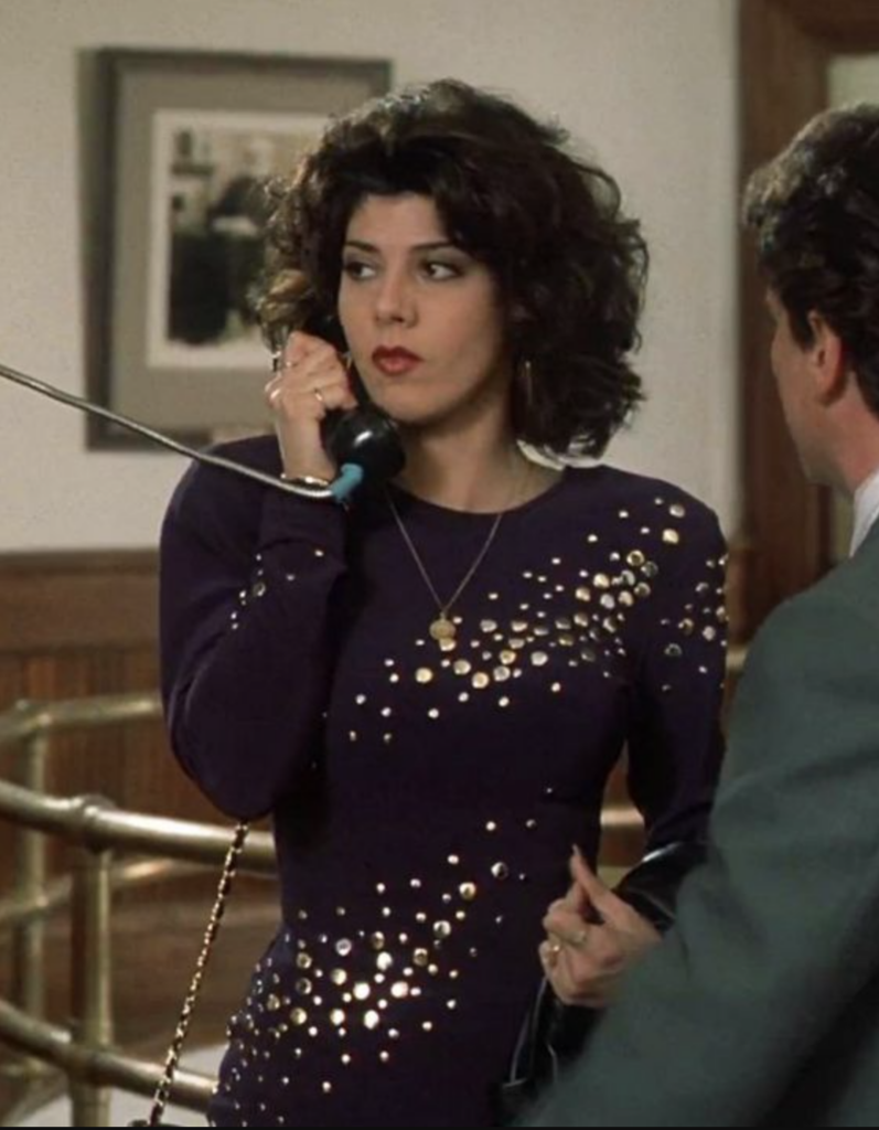 Marisa Tomei as Mona Lisa Vito, "My Cousin Vinny" (1992) Best Purple Costume, Gowns, & Dresses from Modern Set Movies