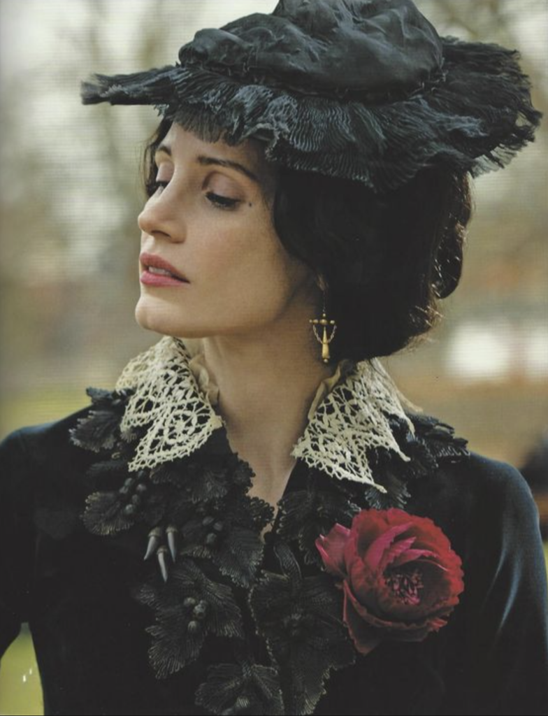 Jessica Chastain as Lucille, "Crimson Peak" (2015) Best Black Costume, Gowns, & Dresses from Period Piece Dramas Movies